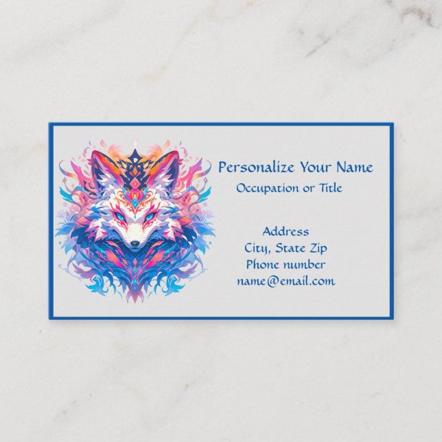 Magical Fox Fantasy Animal Colourful Anime Business Card (Front)
