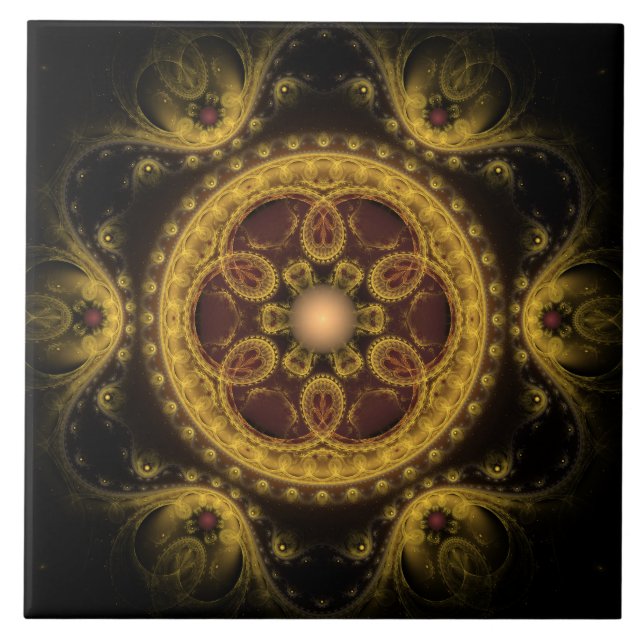 Magical fractal fairy pattern mandala ceramic tile (Front)