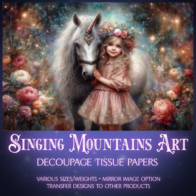 Magical Friendship Unicorn and Girl Decoupage Tissue Paper (Creator Uploaded)