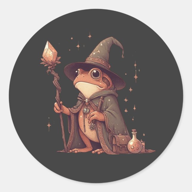 Magical Frog Wizard Classic Round Sticker (Front)