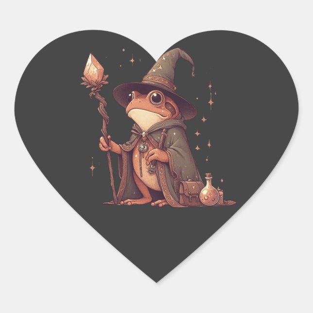 Magical Frog Wizard Heart Sticker (Front)