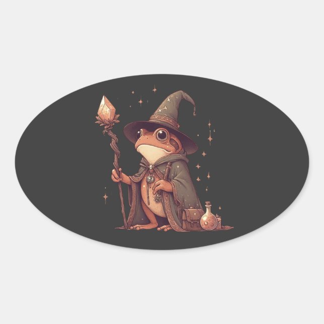 Magical Frog Wizard Oval Sticker (Front)