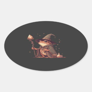 Magical Frog Wizard Oval Sticker