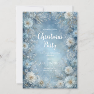 Magical Frosted Blue White Floral Winter Wedding Invitation