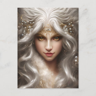 Magical Full Face White Roaring Lion Long Wavy Postcard