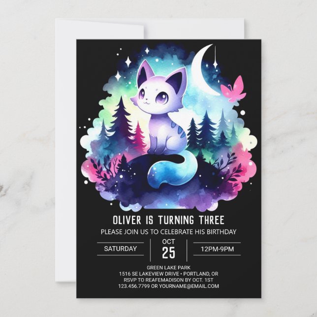 Magical Fun Cat Birthday Invitation (Front)