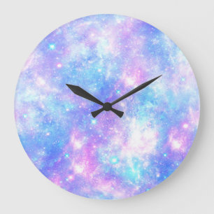 Magical Galaxy: Pink Blue Star Print Large Clock
