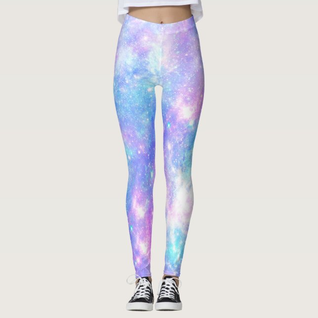 Magical Galaxy: Pink Blue Star Print Leggings (Front)