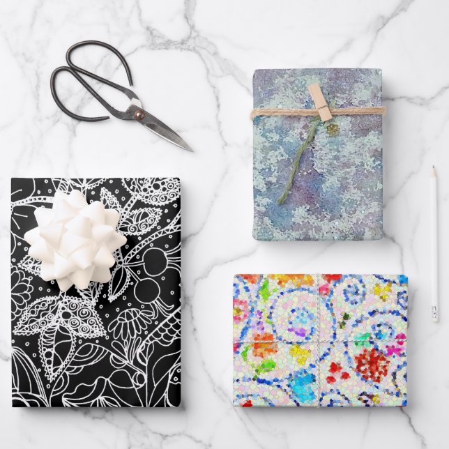 Magical Garden & Abstract Art Wrapping Paper Set (Front)