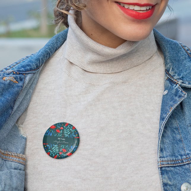 Magical garden - dark teal and red 6 cm round badge (Creator Uploaded)