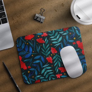 Magical garden - dark teal and red mouse pad
