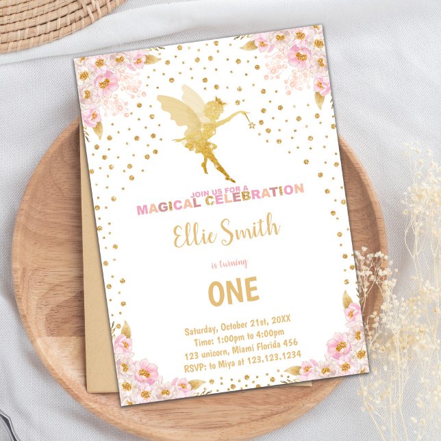 Magical Garden Party Card for Girls (Floral Glitter Fairy Birthday Invitations)