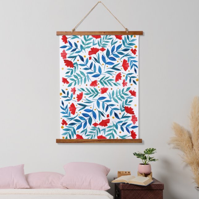 Magical garden - red and turquoise hanging tapestry (Bedroom)