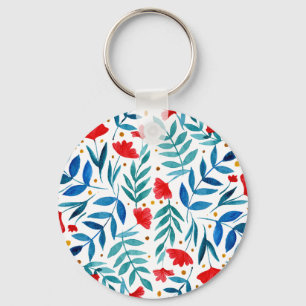 Magical garden - red and turquoise key ring