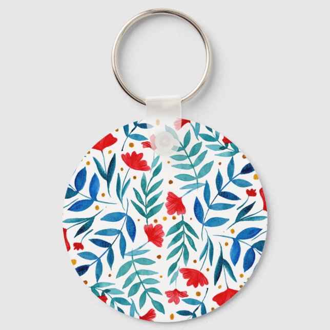Magical garden - red and turquoise key ring (Front)