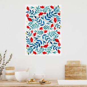 Magical garden - red and turquoise poster