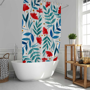 Magical garden - red and turquoise shower curtain