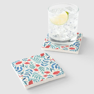 Magical garden - red and turquoise stone coaster