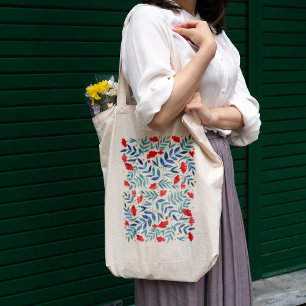 Magical garden - red and turquoise tote bag