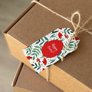 Magical garden watercolor flowers in red and green gift tags