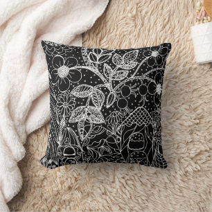 Magical Garden Whimsical Ink Pattern Cushion