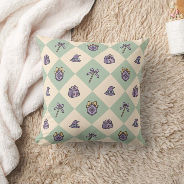 Magical Girl Green Witch Wizard School Checkered Cushion (Blanket)