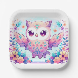 Magical Girl Owl Baby Shower Paper Plate