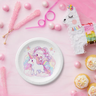 magical girl riding unicorn   Japanese Anime  Paper Plate