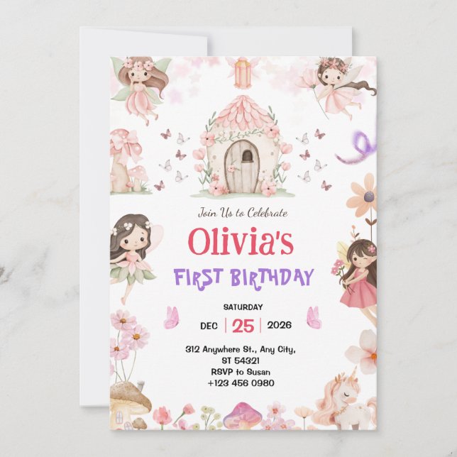 Magical Girls Fairy 1st Birthday Invitation (Front)