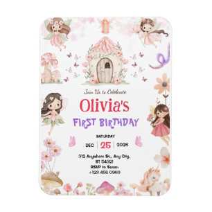 Magical Girls Fairy 1st Birthday Invitation Magnet