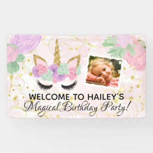 Magical Girls Photo Unicorn Birthday Party Banner