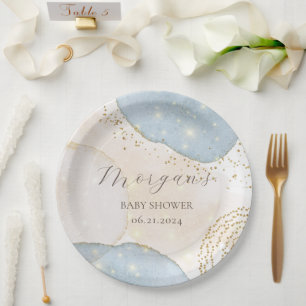 Magical Glitter Abstract Baby Shower Monogram Paper Plate