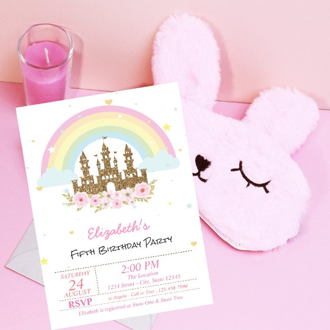 Magical Glitter Castle Floral Rainbow Birthday  Invitation (Creator Uploaded)
