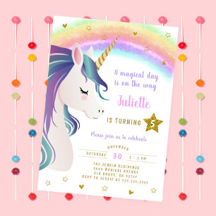 Magical Glitter Colourful Unicorn Rainbow Birthday Invitation