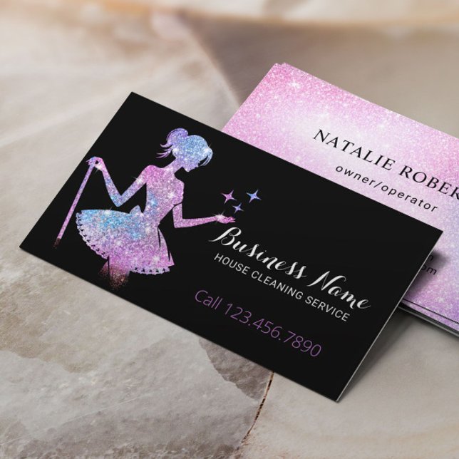 Magical Glitter Maid House Cleaning Service Business Card (Creator Uploaded)
