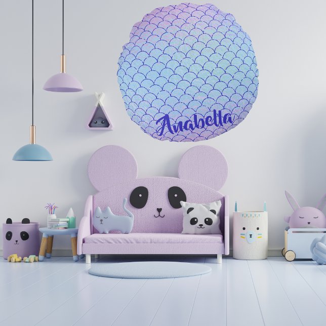 Magical Glitter Pastel Purple Mermaid Scales  Round Cushion (Creator Uploaded)