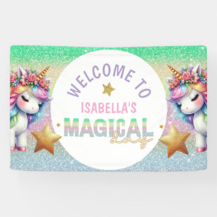Magical glitter rainbow unicorn birthday Banner