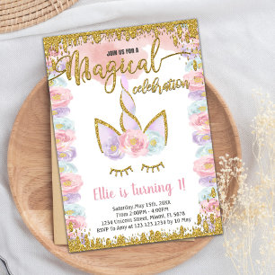 Magical Glitter Unicorn Birthday Invitations