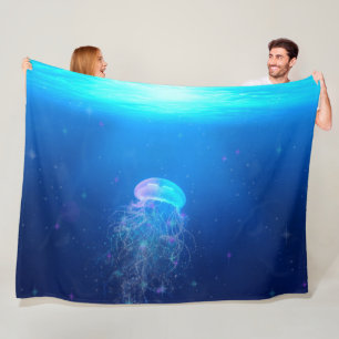 Magical Glittering Jellyfish Fantasy Fleece Blanket