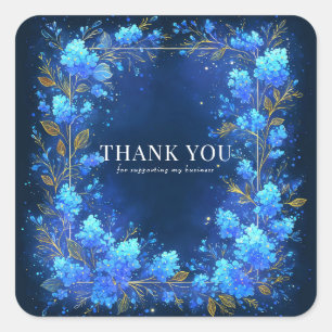 Magical Glowing Blue Floral Gold Sparkle Celestial Square Sticker