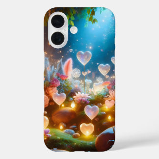 Magical Glowing Flowers Heart Garden iPhone 16 Case