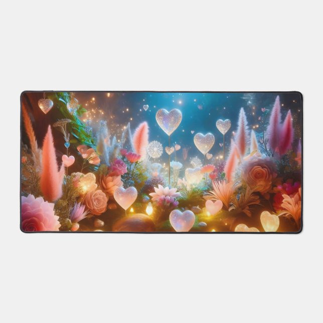 Magical Glowing Flowers Heart Garden  Desk Mat (Front)