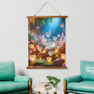 Magical Glowing Flowers Heart Garden Hanging Tapestry