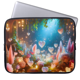 Magical Glowing Flowers Heart Garden Laptop Sleeve
