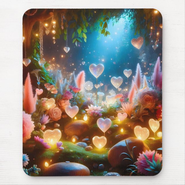Magical Glowing Flowers Heart Garden  Mouse Pad (Front)