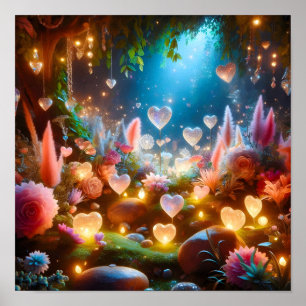 Magical Glowing Flowers Heart Garden Poster