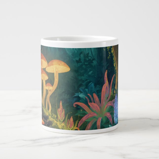 Magical Glowing Mushroom Forest Jumbo Mug (Front)