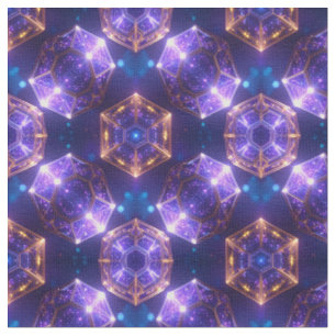 Magical Glowing Purple Crystal Gold Fabric