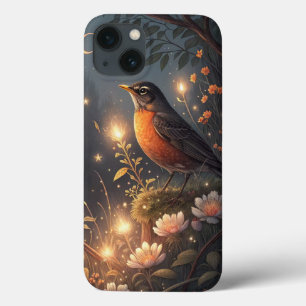 Magical Glowing Robin Bird and Flowers iPhone 13 Case