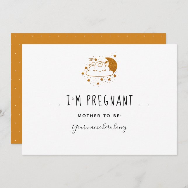 Magical Gold Cloud Pregnancy Announcemente Card (Front/Back)
